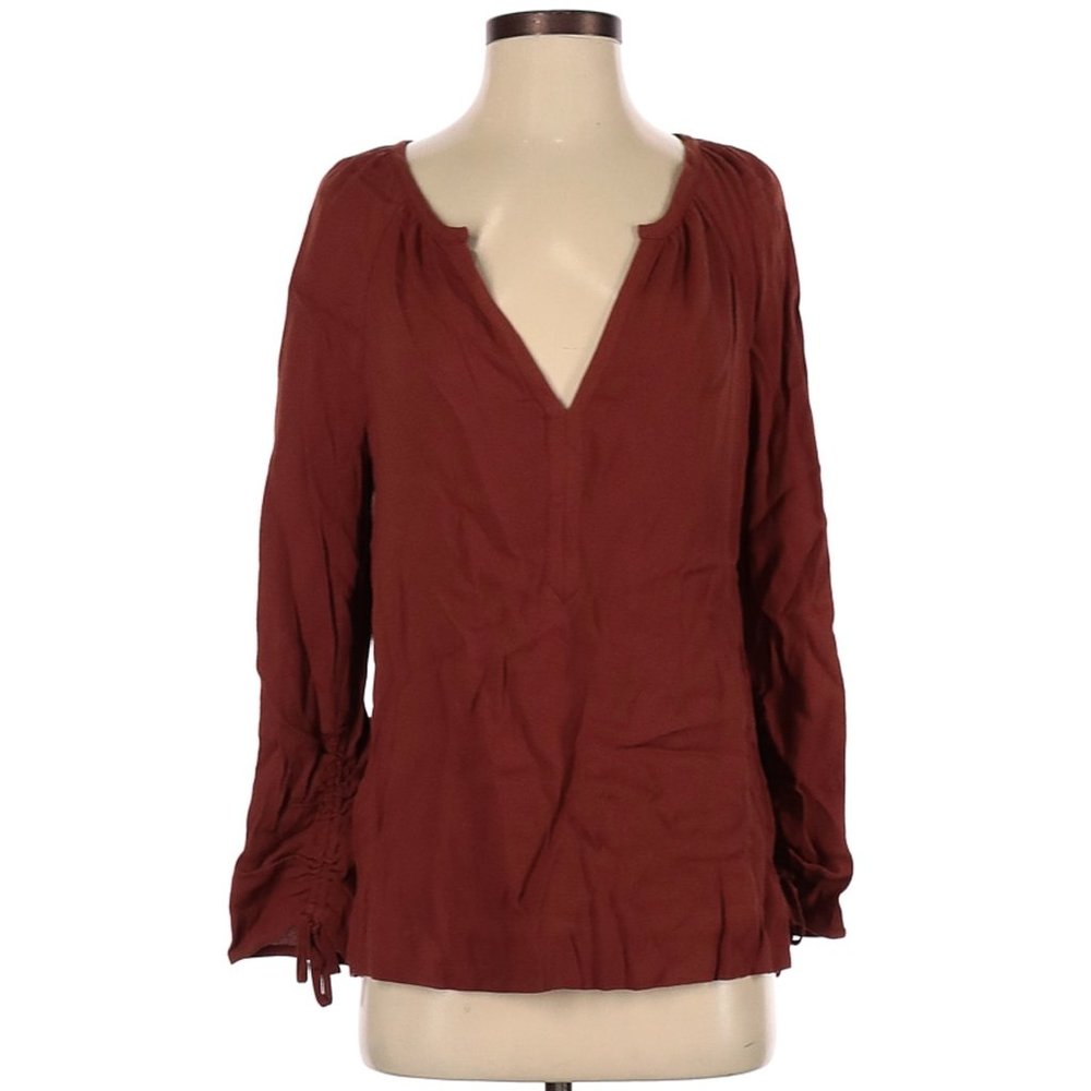 J. Crew Point Sur Long Sleeve Blouse Brown Burnt Orange Small V-Neck